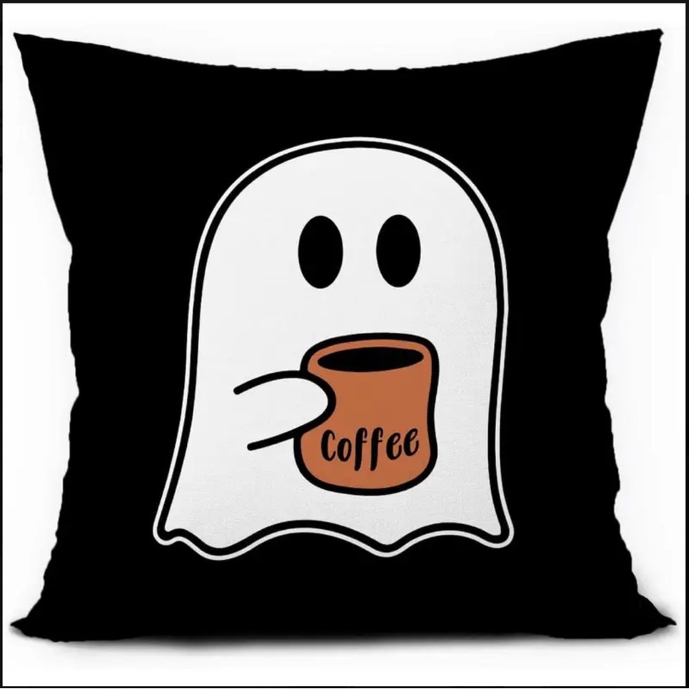 GHOST DRINKING COFFEE PILLOW COVER-NEW